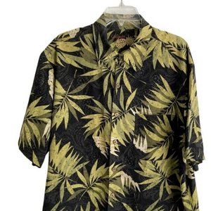 Caribbean Mens Hawaiian Shirt Sz L Short Sleeves Silk Blend Palms